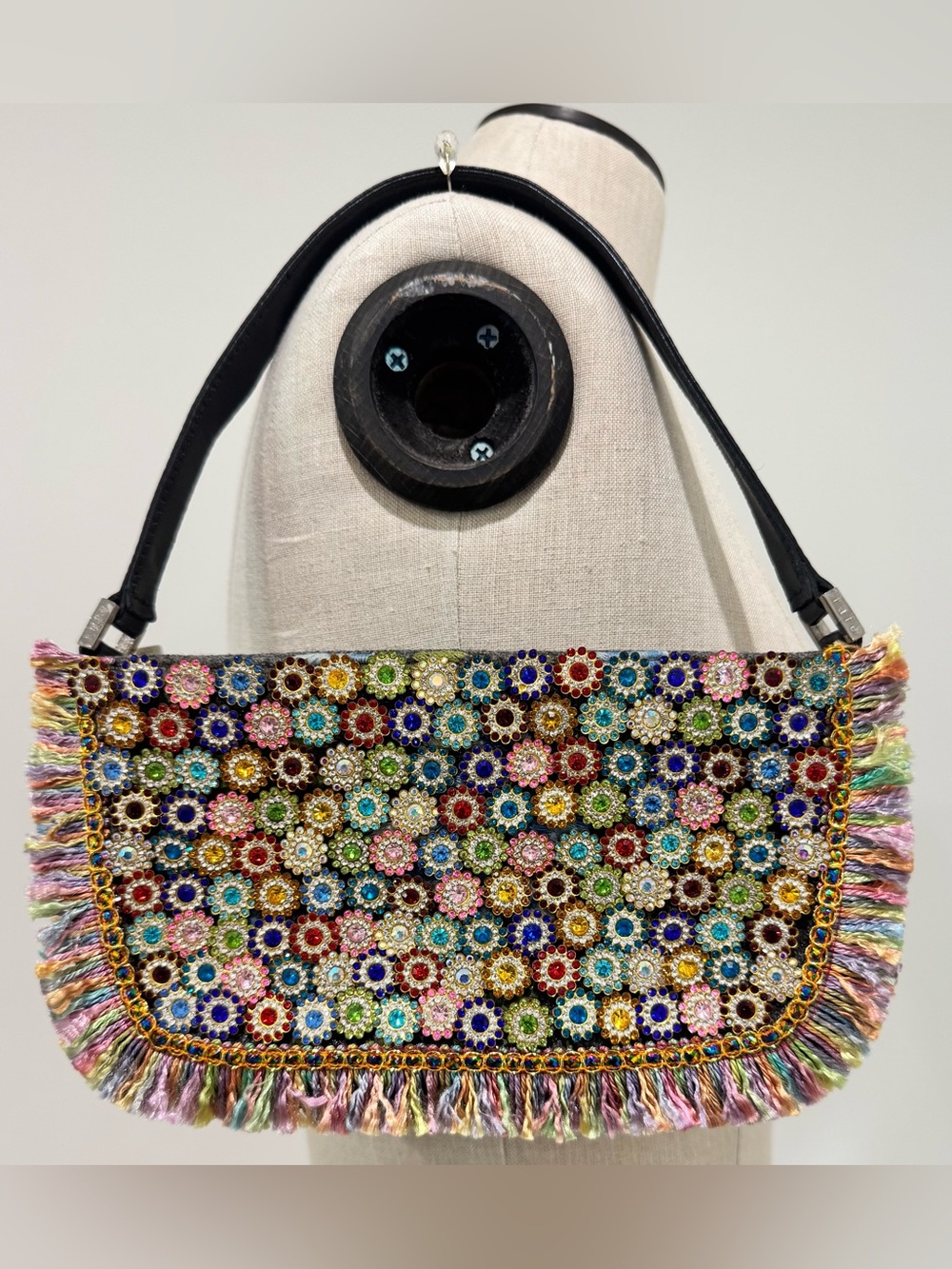 Rafe NY Multicolor Beaded Floral Fringe Shoulder Bag